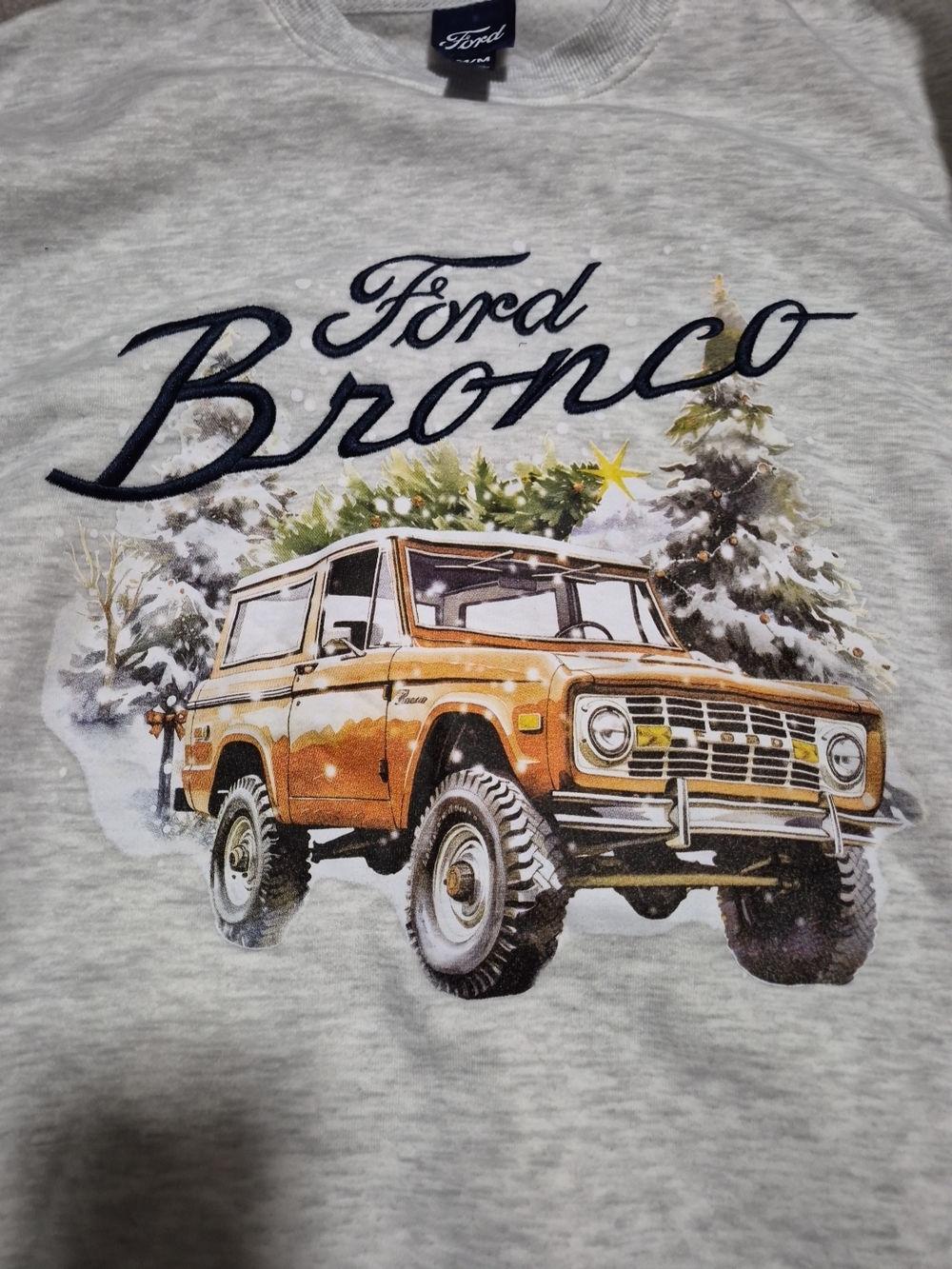 Ford Bronco Crewneck Sweatshirt in Light Gray with Orange Truck Graphic Medium